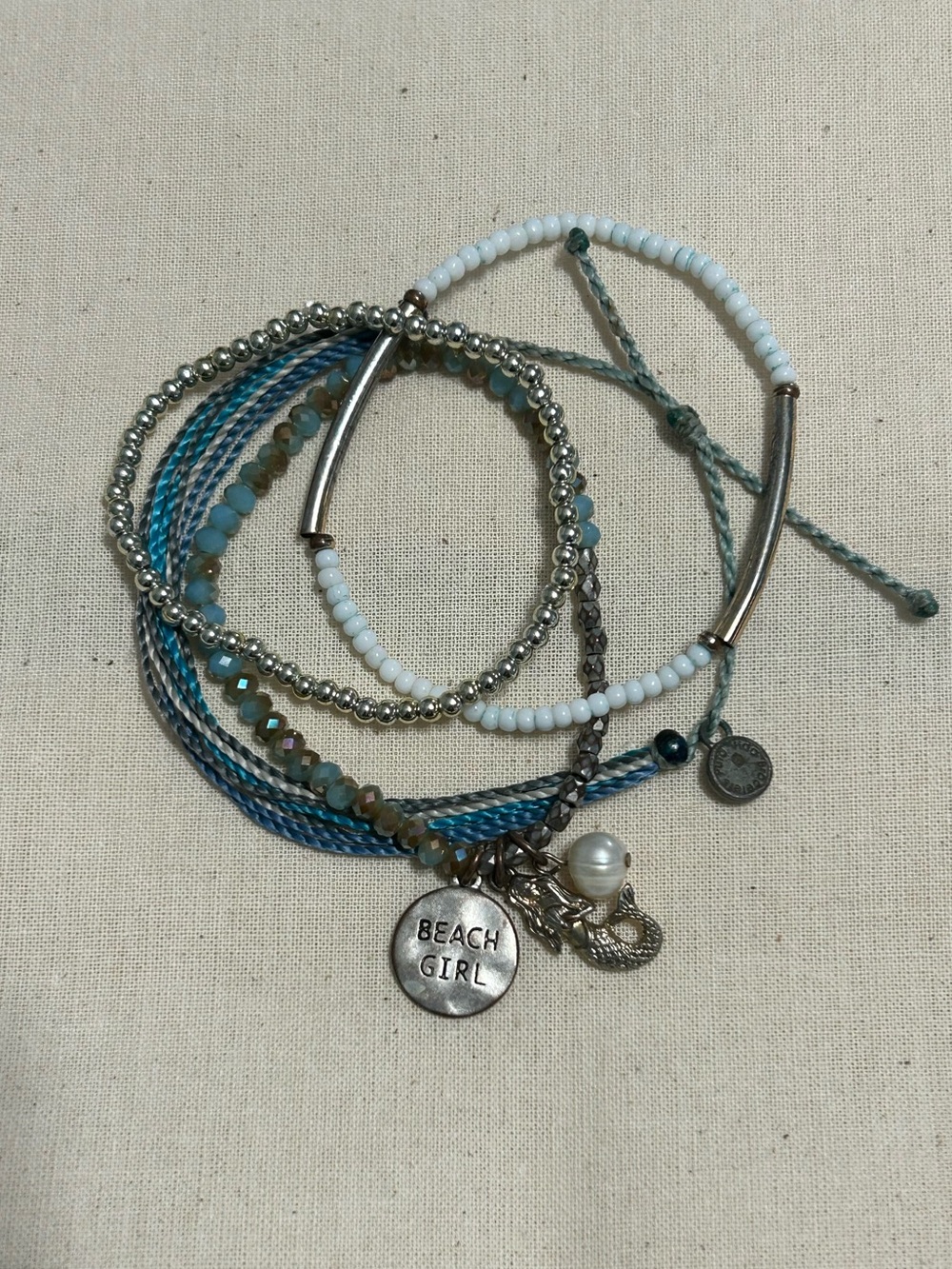 Pura Vida Blue, White & Silver Layered Charm Bracelet Set